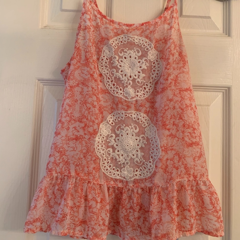 UO Frenchi Blush Tank Top Ruffled Hem